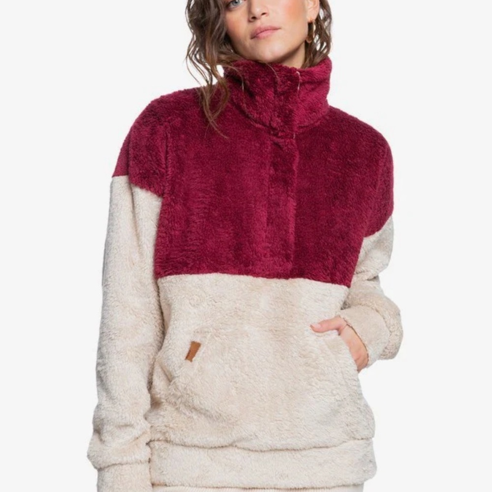 Roxy Burgundy and Cream Teddy Jacket